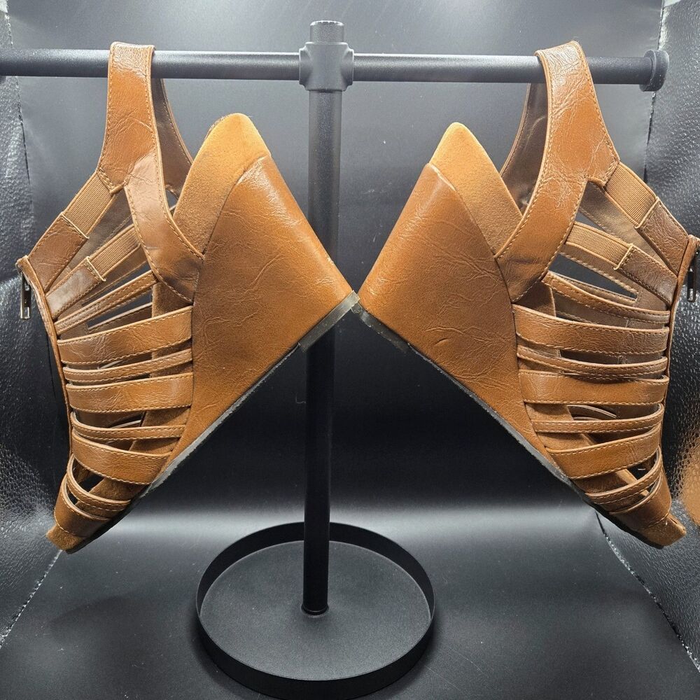 Aerosoles Brown Strappy Cage Wedge Sandals w/Zipper Size 9